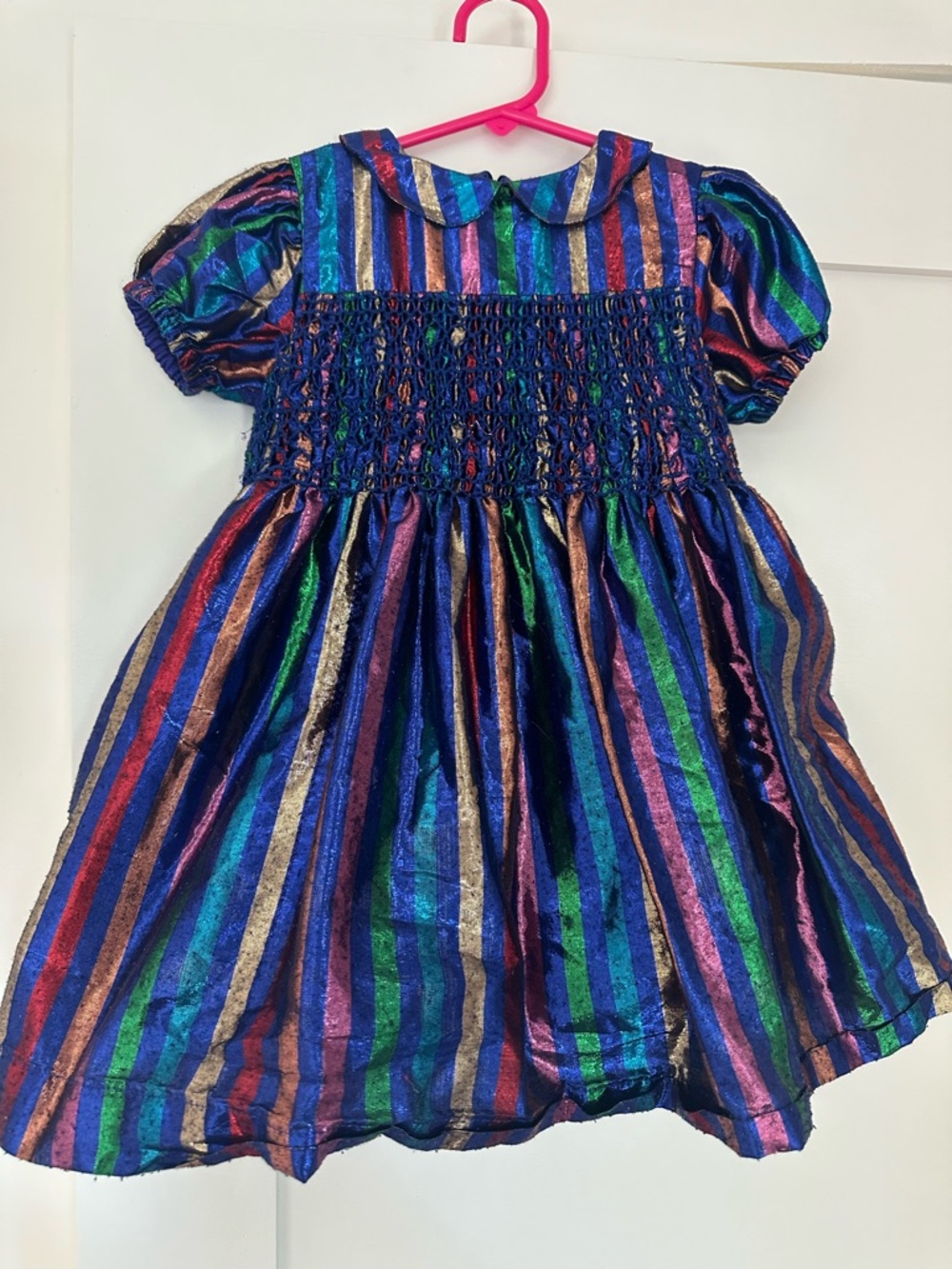 Mini Boden Shimmer Striped Purple and Multicolor Party Dress